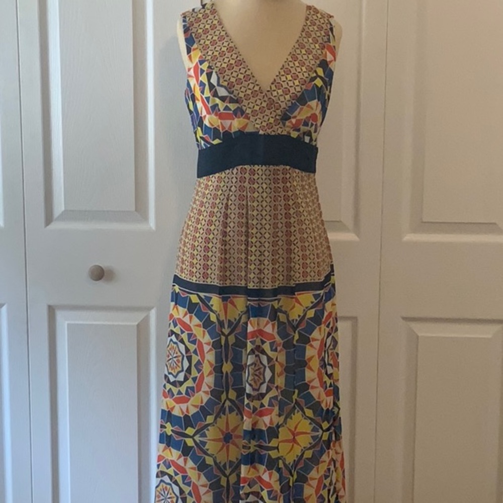 Ann Taylor Maxi Dress-Sz.0- Geometric Design- Side Zipper- Lined